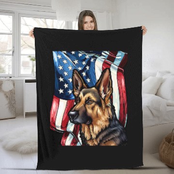 Discover Patriotic German Shepherd American Flag Fleece Blankets