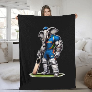 Discover India Elephant Cricket Player Cricketer Baseball Tees Fleece Blankets