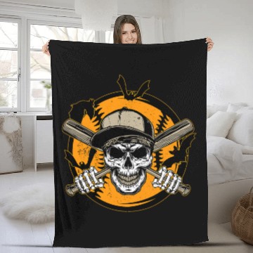 Discover Softball Playing Skeletons Moon Bats Halloween Baseball Tees Fleece Blankets