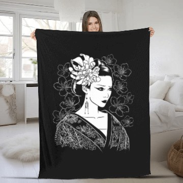 Discover Japanese Geisha flower Fleece Blankets