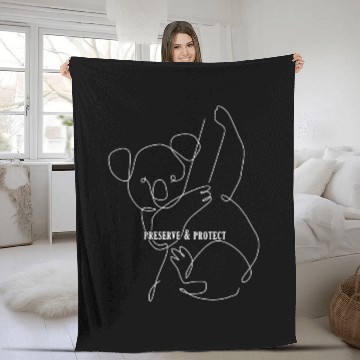 Discover Preserve Protect Koala bear One Line Art Fleece Blankets