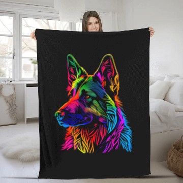 Discover Rainbow German Shepherd Designer Fleece Blankets