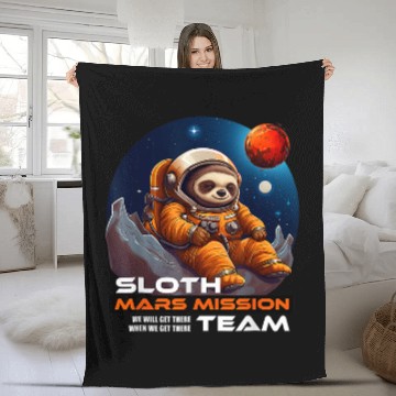 Discover Sloth Mars Mission Team Funny Space Astronaut sloth design Fleece Blankets