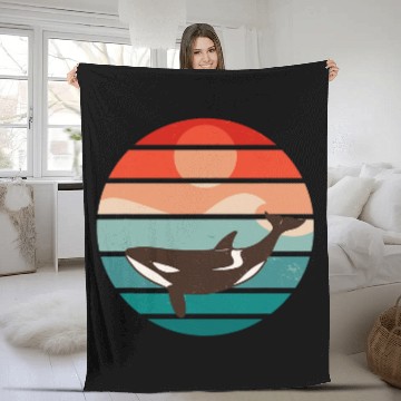 Discover Ocean Animals Orca Whale Retro Art Baseball Tees Fleece Blankets