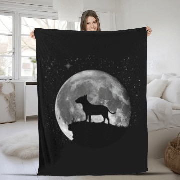 Discover Miniature Bull Terrier Dog Moon Baseball Tees Fleece Blankets