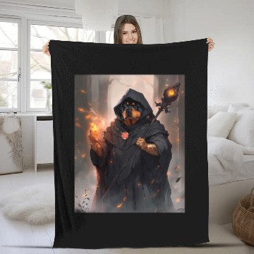 Discover Rottweiler Wizard Funny Dog Magic Fleece Blankets