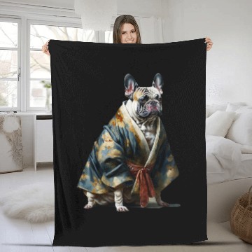 Discover Funny french bulldog on kimono Fleece Blankets