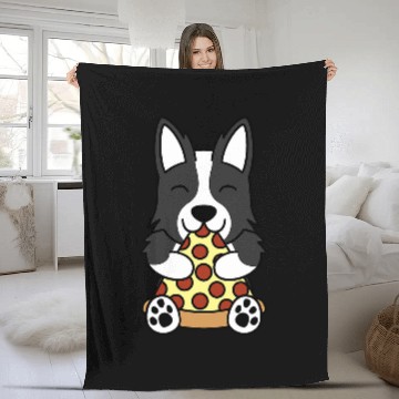 Discover Pizza Border Collie Dog Zip Fleece Blankets