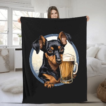 Discover Miniature Pinscher Beer Funny Dog Drinking Fleece Blankets