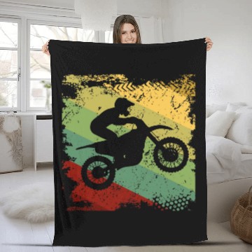Discover Retro Off Road Motorcycle Motocross Racing Gift Fleece Blankets