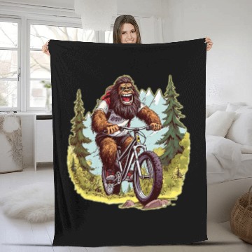Discover Sasquatch Mountain Biker MTB Biking Fleece Blankets