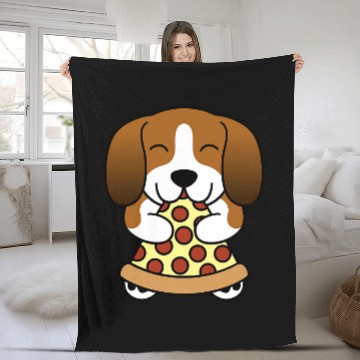 Discover Pizza Basset Hound Dog Fleece Blankets