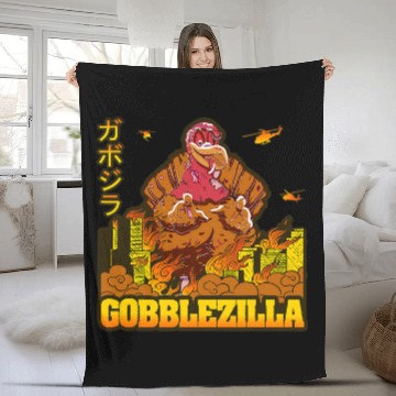 Discover Zombie Turkey Day Thanksgiving Gobblezilla Fleece Blankets