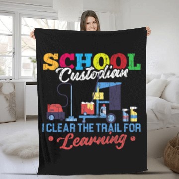 Discover School Custodian Clear Trail For Learning Janitor Graphic Fleece Blankets