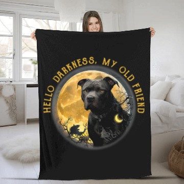 Discover Pitbull And Halloween Moon Hello Darkness My Old Friend Fleece Blankets