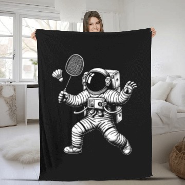 Discover Space Astronaut Badminton Player Shuttlecock Sport 4 Fleece Blankets