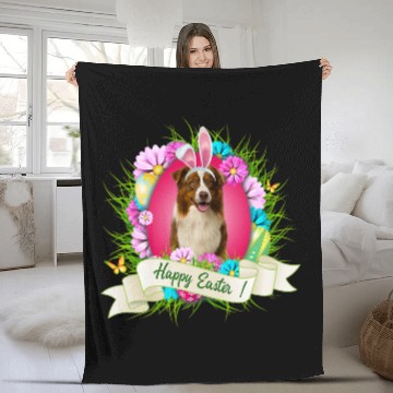 Discover Happy Easter Border Collie Wearing Bunny Ear Eggs Cool Fleece Blankets