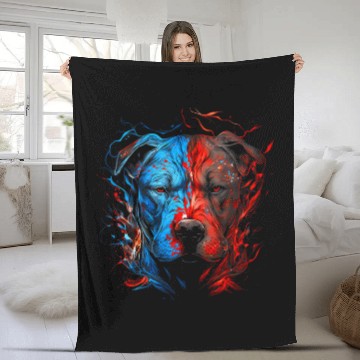 Discover Pitbull Flames Cute Dog Lovers Fleece Blankets