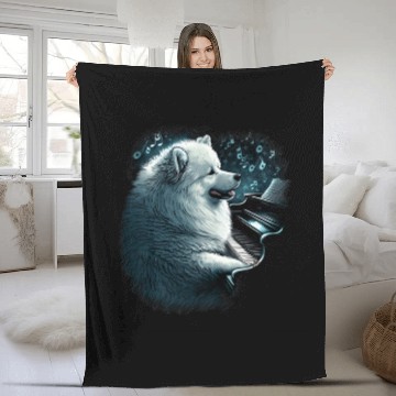 Discover Piano playing Samoyed Baseball Tees Fleece Blankets
