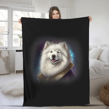 Discover Samoyed in space Fleece Blankets