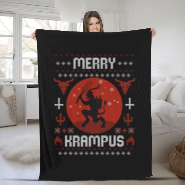 Discover Merry Krampus Christmas Horror Ugly xmass Sweater Evil Demon Fleece Blankets
