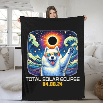 Discover Samoyed Dog Taking Selfie Solar Eclipse Zip Fleece Blankets