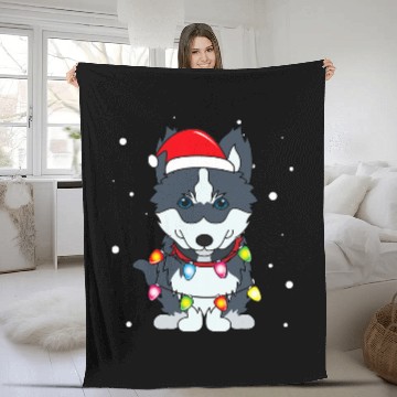 Discover Pomsky Lights Mom Dad Dog Gift Fleece Blankets
