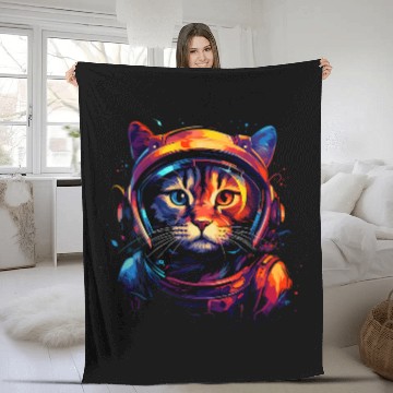 Discover Space Cat Astronaut Cat Galaxy Kitten Graphic Fleece Blankets