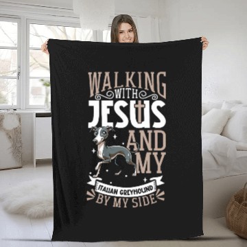 Discover Jesus and dog Italian Greyhound Fleece Blankets