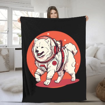 Discover Samoyed Mars Funny Dog Astronaut Fleece Blankets