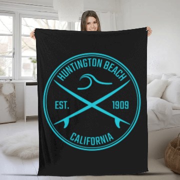 Discover Huntington Beach California Surfer Pullover Fleece Blankets