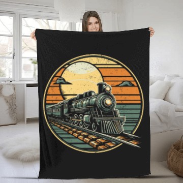 Discover Train Operator Locomotive Steam Engine Railroad Vintage Fleece Blankets