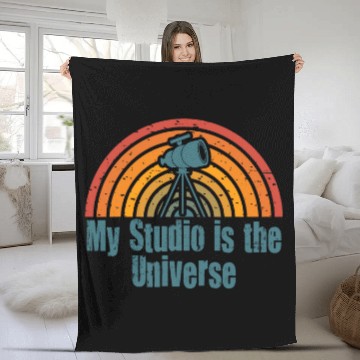 Discover Space Camera Photography Retro Telescope Astronomer Fleece Blankets