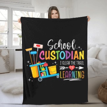 Discover School Custodian Clear Trail Learning School Janitor Women Fleece Blankets