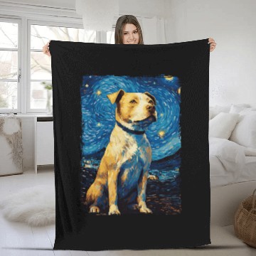 Discover Pitbull Dog Starry Night Fleece Blankets