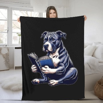 Discover Pitbull Dog Reading Book Puppy Lover Reader Fleece Blankets