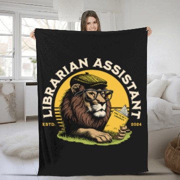 Discover Librarian Assistant Cute Reading Glasses Geek Lion Fleece Blankets