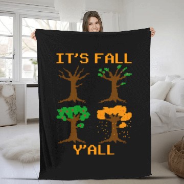 Discover Its Fall YAll 8 Bit Fall Autumn Gaming Retro Pixelated Art Fleece Blankets