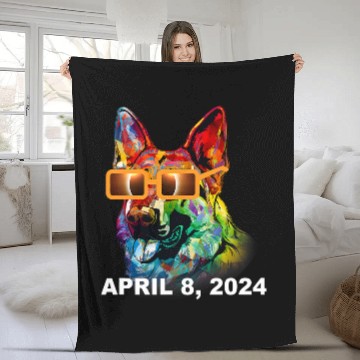 Discover German Shepherd Dog Wearing Glasses Total Solar Eclipse 2024 Zip Fleece Blankets