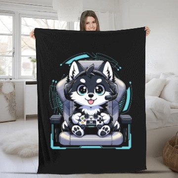 Discover Pomsky Playing Video Games Gamer Pomsky Zip Fleece Blankets