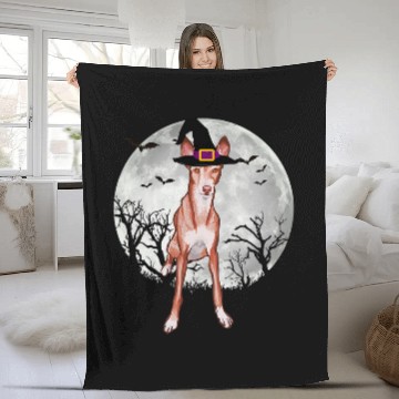 Discover Scary Ibizan Hound Dog Witch Hat Halloween Fleece Blankets