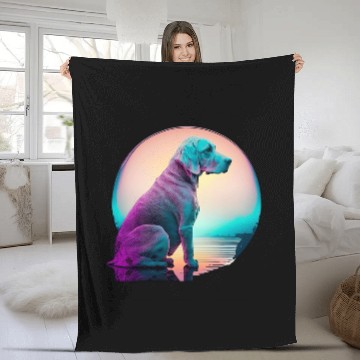 Discover Weimaraner Japanese Retro Synthwave Fleece Blankets