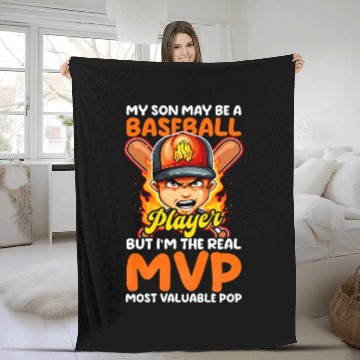Discover Son May Be Player mosts Valuable Pop Design Baseball Dad Zip Fleece Blankets