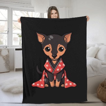 Discover Miniature Pinscher Geisha Funny Dog Kimono Baseball Tees Fleece Blankets