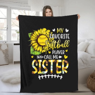 Discover My Favorite Softball Player Call Me Sister Sunflower Baseball Tees Fleece Blankets