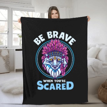 Discover Inspirational Native American White wolfs Art Fleece Blankets