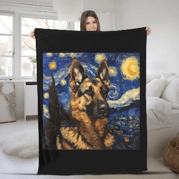 Discover German Shepherd Dog Van Gogh Style Starry Night 1 Fleece Blankets