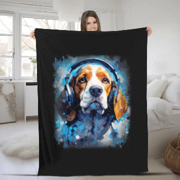 Discover Rave EDM Beagle Dog Headphone Fleece Blankets