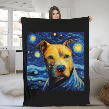 Discover Pitbull Starry Night For Dog Mom Dog Dad Fleece Blankets