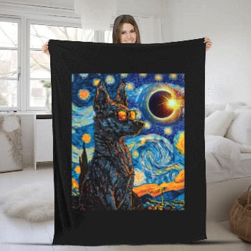 Discover Total Solar Eclipse Blue Heeler Dog Fleece Blankets
